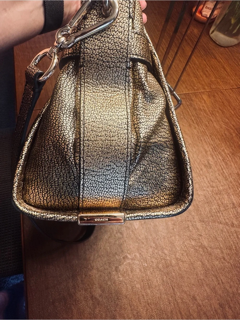 Coach Swagger 27 in Metallic Bronze Pebble Leather with Gunmetal Hardware